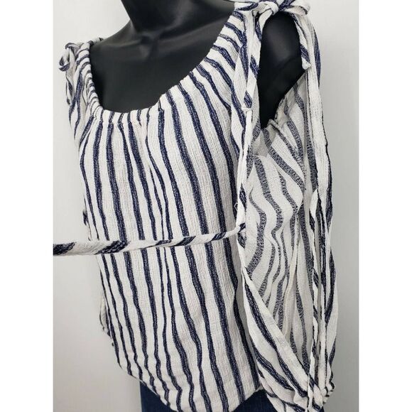 Areopostale Stripe Top Long Sleeves w/Slits Off Shoulder Pullover - Picture 5 of 9